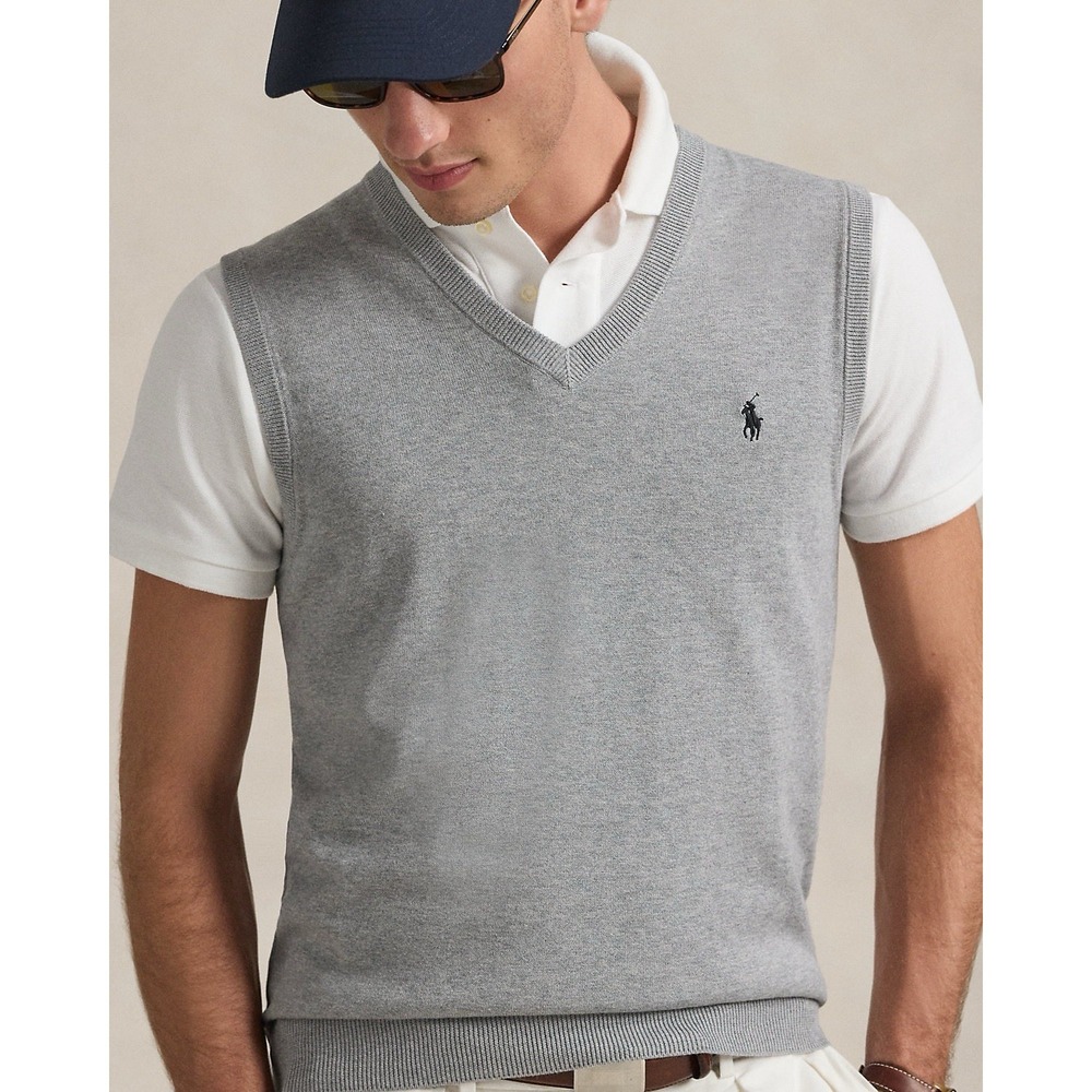 Polo Ralph Lauren Pima Cotton Sweater Vest Gray V-Neck Classic Logo XL NWOT